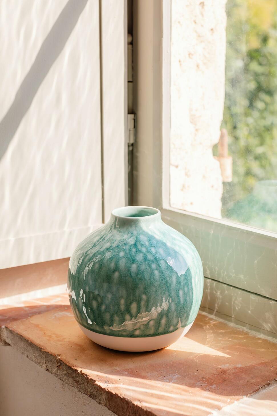 vase en céramique couleur jade, fabriquée main